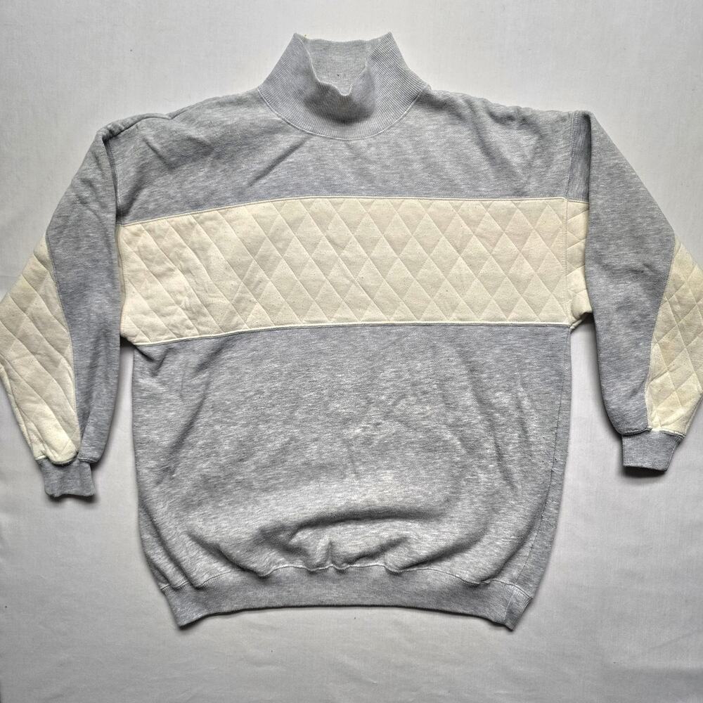 Vintage Cheetah Mervyns Sweater Large Gray White Quilted Pullover 90s Retro